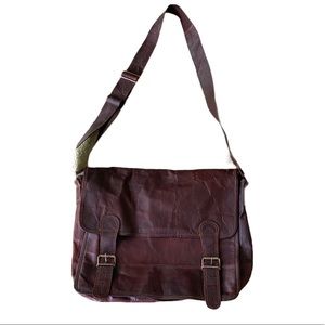 Vintage Brown Leather Messenger Bag Satchel w/ Buckles